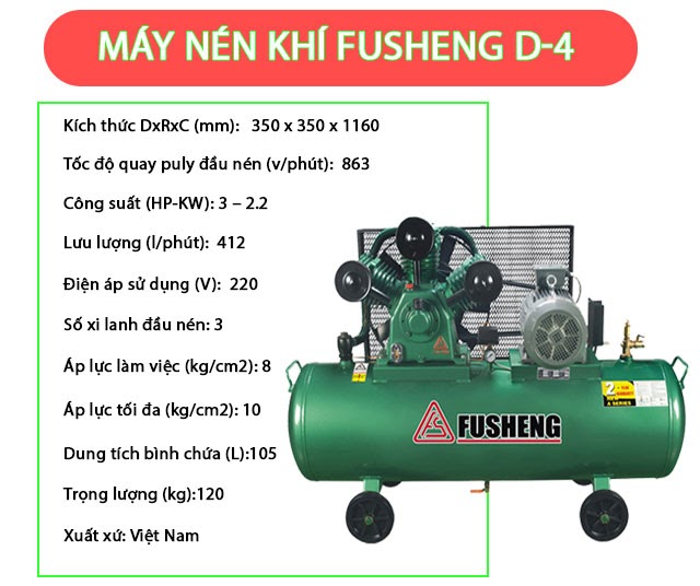 Máy nén khí 3HP Fusheng D4 - Top máy nén khí 3HP đáng đầu tư.