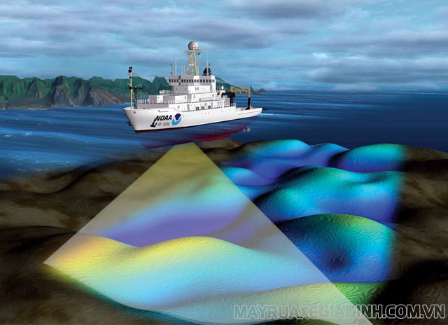 Hình ảnh minh họa các chuyên gia đã đo được độ sâu của đáy biển nhờ vào sóng siêu âm.