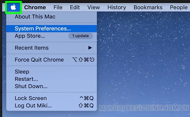 Tùy chọn biểu tượng trên góc trái màn hình và chọn System Preferences.